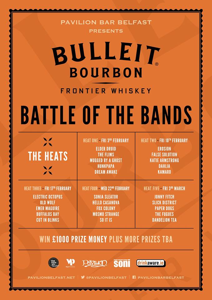 SONILive1's tweet photo. TONIGHT! The Bulleit Bourbon Battle of the Bands Heat 2 at @pavilionbelfast - 5 great acts battle it out - check out the line-ups here... https://t.co/L0gdPJopHA