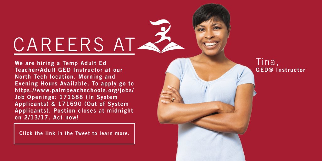 JoinACEPBC's tweet image. #NowHiring! Adult Ed Teacher/Adult GED Instructor, Morning &amp;amp; Evening Hours Available. palmbeachschools.org/jobs/  Job Opening: 171688 &amp;amp; 171690