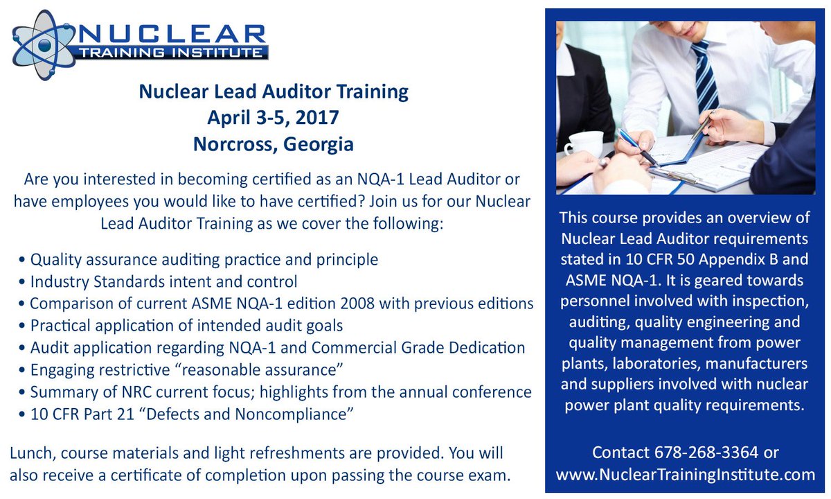 NuclearQuality1's tweet image. Want to become a Nuclear Lead Auditor? NTI can help! Next class on April 3-5. ow.ly/hkgT308SSXS #nucleartraining #nqa1