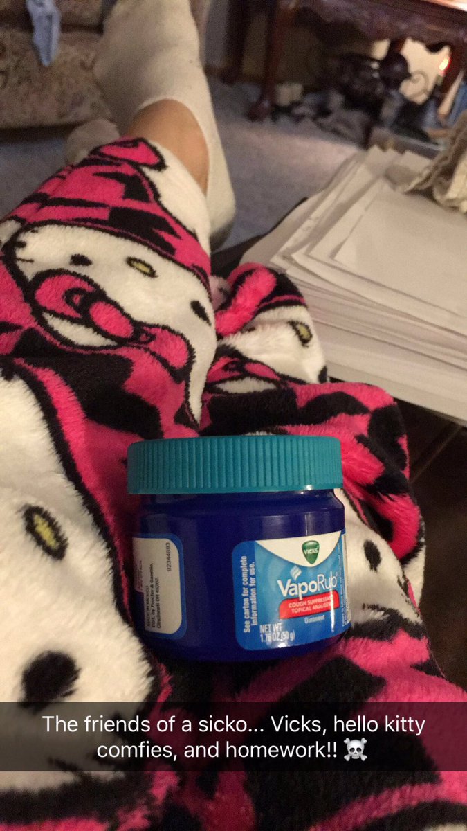 HeatherBixler's tweet photo. #vicksrub #hellokitty #homework = a sick person's friend ❤️❤️ https://t.co/AKF8HMMyQz