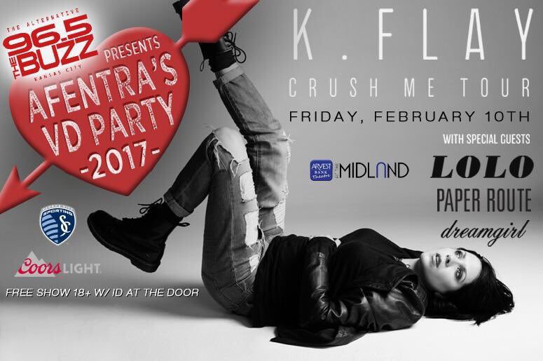 You're on notice, KC! Free show tonight <a href="/themidland/">The Midland Theatre</a>! @965TheBuzz #AfentrasVDParty w/ <a href="/kflay/">K.Flay</a> <a href="/lolomusic/">LOLO</a> <a href="/paperroute/">Paper Route</a>  <a href="/dreamgirlmusic1/">Navendu kamila</a>! 18+ ID