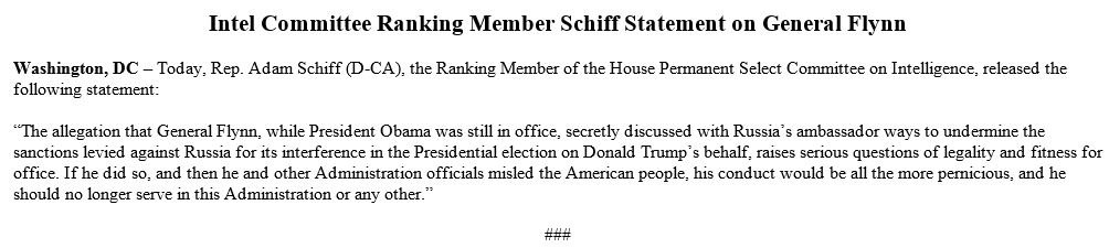 SenAdamSchiff's tweet image. If General Flynn secretly discussed with Russia undermining US sanctions, and misled American people, he can no longer serve.