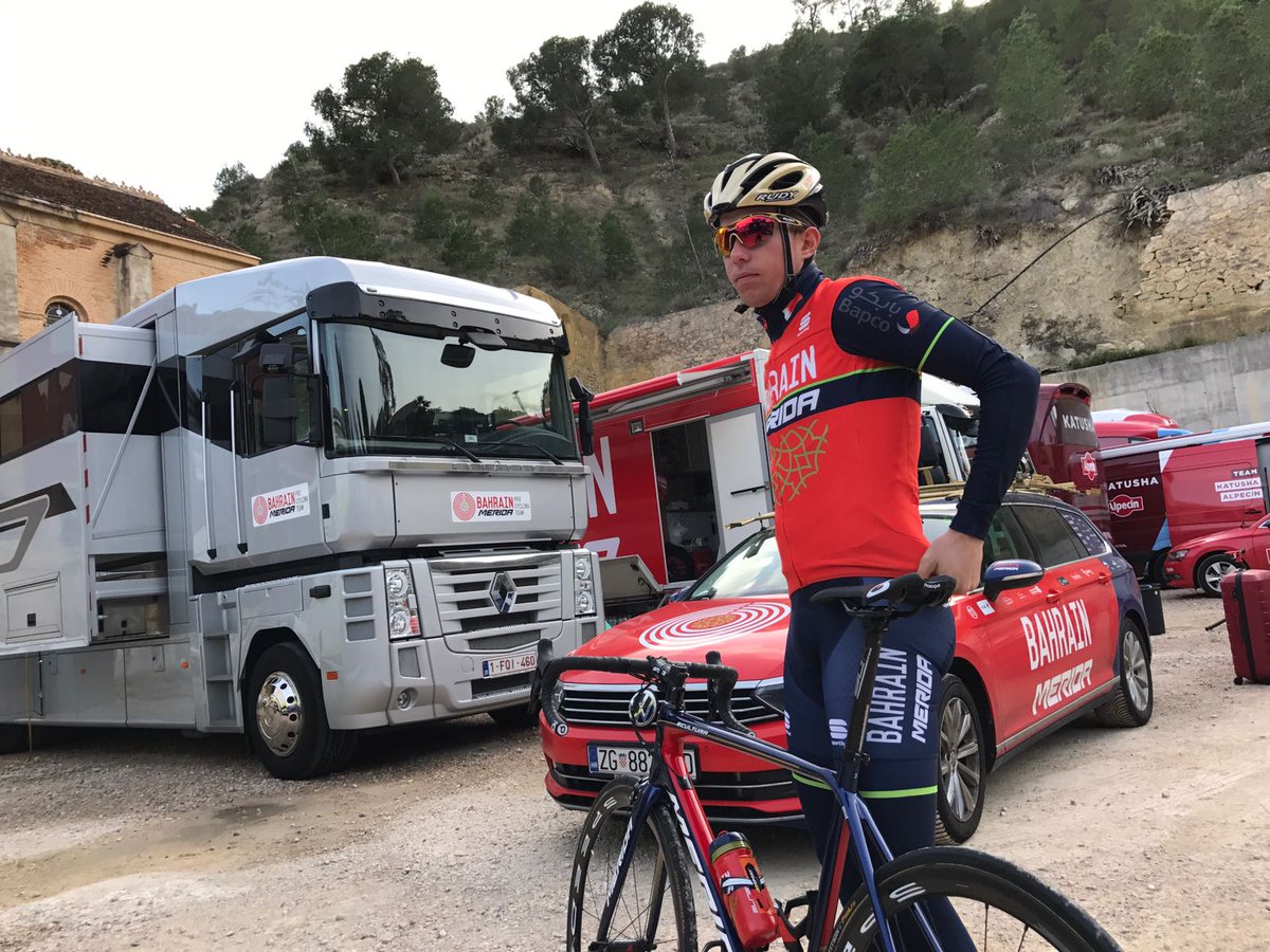 BHRVictorious's tweet photo. After the flight from Slovenia, pre-race ride for Novak, Per and Pibernik ahead of @laVueltaMurcia #BAHRAINMERIDA https://t.co/jiSbsKmWI0