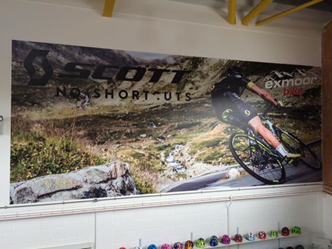 Active_Signs's tweet photo. How big can we go? Wallpaper signage in 2016 for @ExmoorBike 3 metre drop and 8 metres long and the use of a cherry picker to complete it! https://t.co/LV4vRHDUxC
