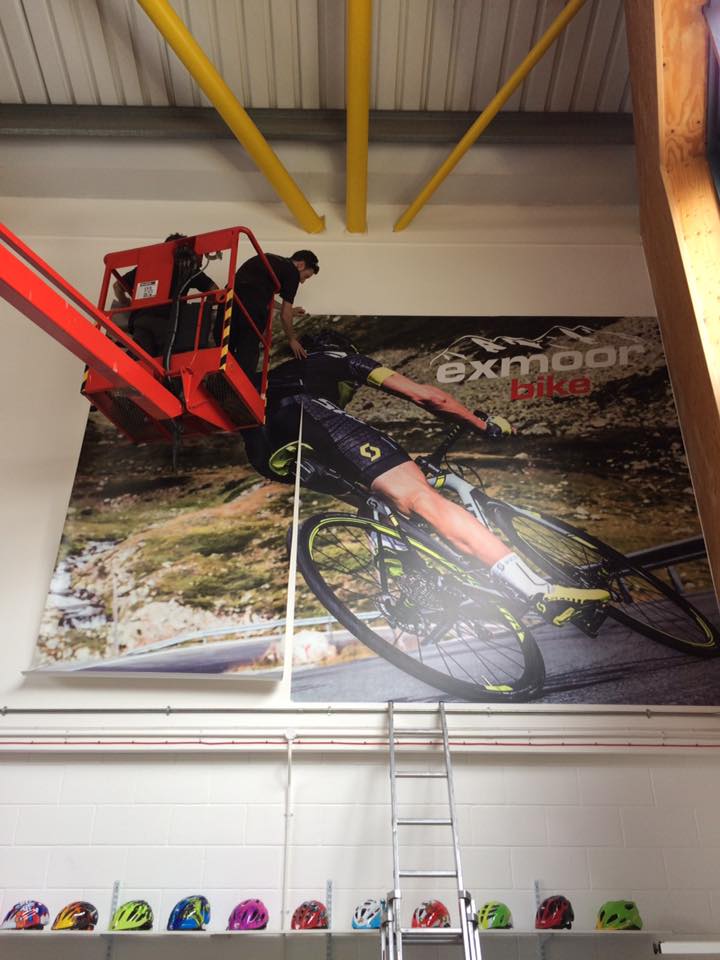 Active_Signs's tweet photo. How big can we go? Wallpaper signage in 2016 for @ExmoorBike 3 metre drop and 8 metres long and the use of a cherry picker to complete it! https://t.co/LV4vRHDUxC