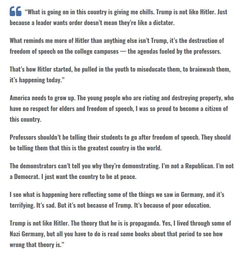 PrisonPlanet's tweet photo. Hey leftists, read what an actual survivor of Nazi Germany has to say about your dumb Trump-Hitler comparison. https://t.co/R65l5wO5eo https://t.co/LhJv6A9Up4