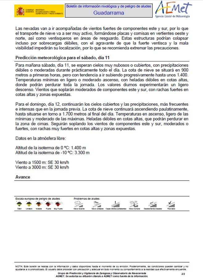 Boletín nivológico para la sierra de Guadarrama. El peligro irá en aumento: hoy viernes peligro 1, sábado peligro 2 y domingo 3