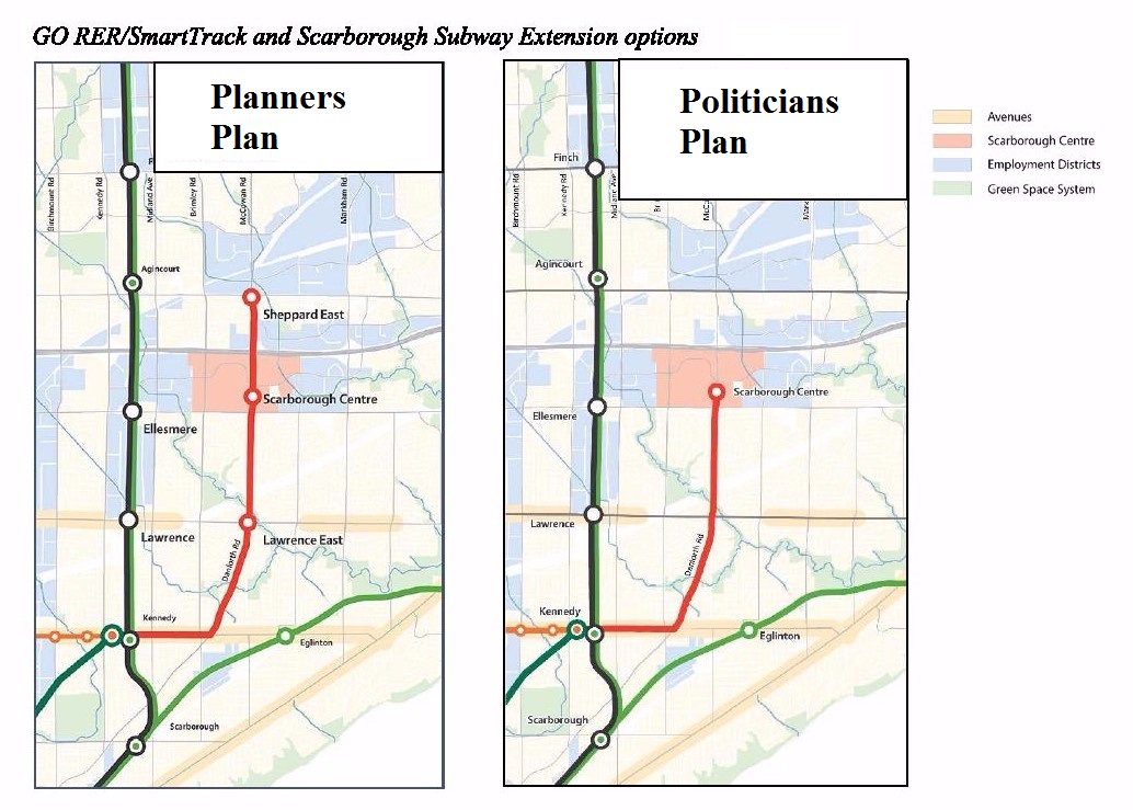 FightThe1Ps's tweet photo. Planners Plan vs Politicians Plan #Scarborough #ScarbTO @ScarbTO @iAmFromScarbTO #TorontoTransitBlog #SSE https://t.co/6O6gXDKX9S