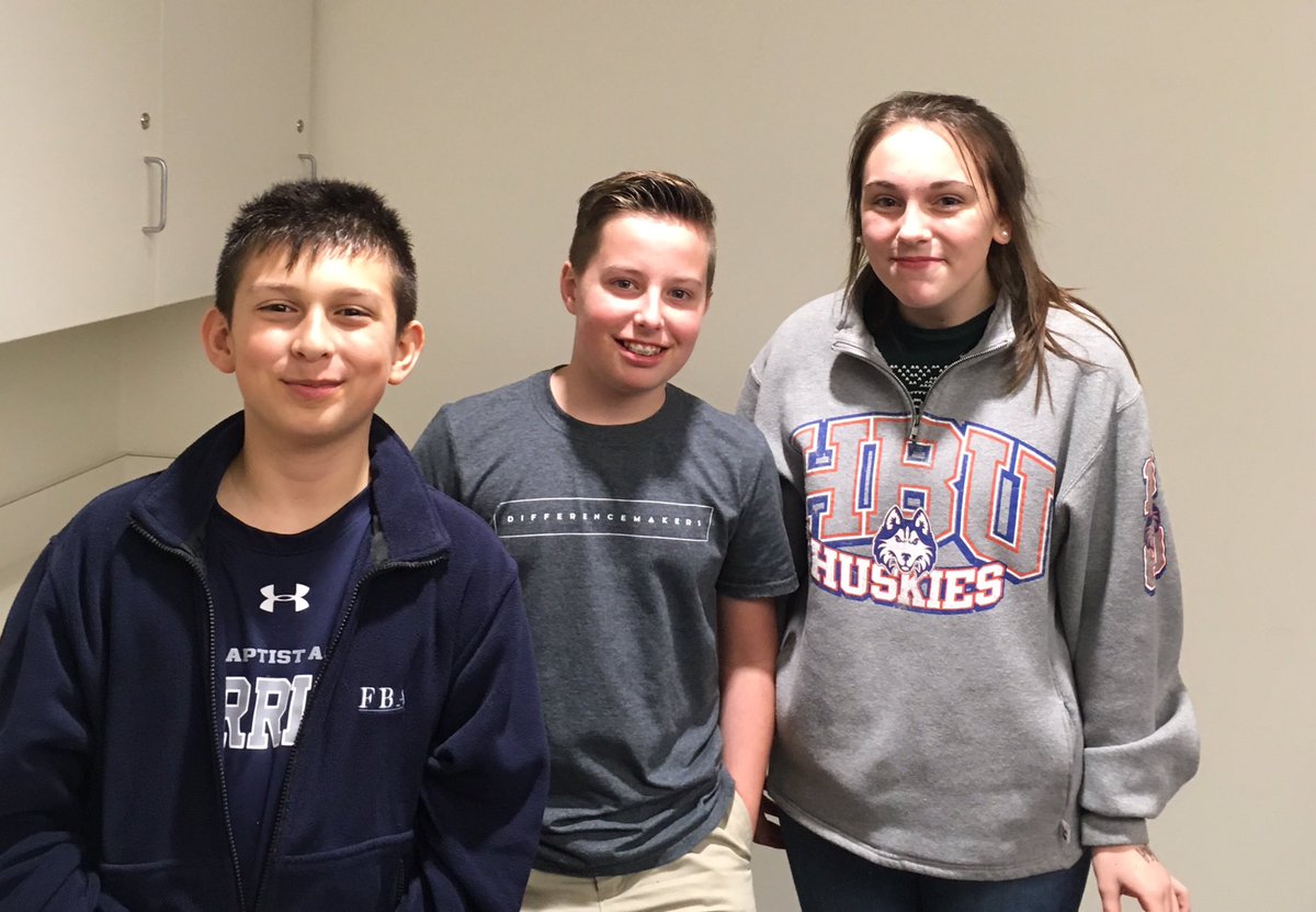 FBAMiddleSchool's tweet photo. FBA's SOM for February! Lucas, Hayden and Gia! Autumn is home sick. Great kids and a fun time! https://t.co/mPwQcVHh6p