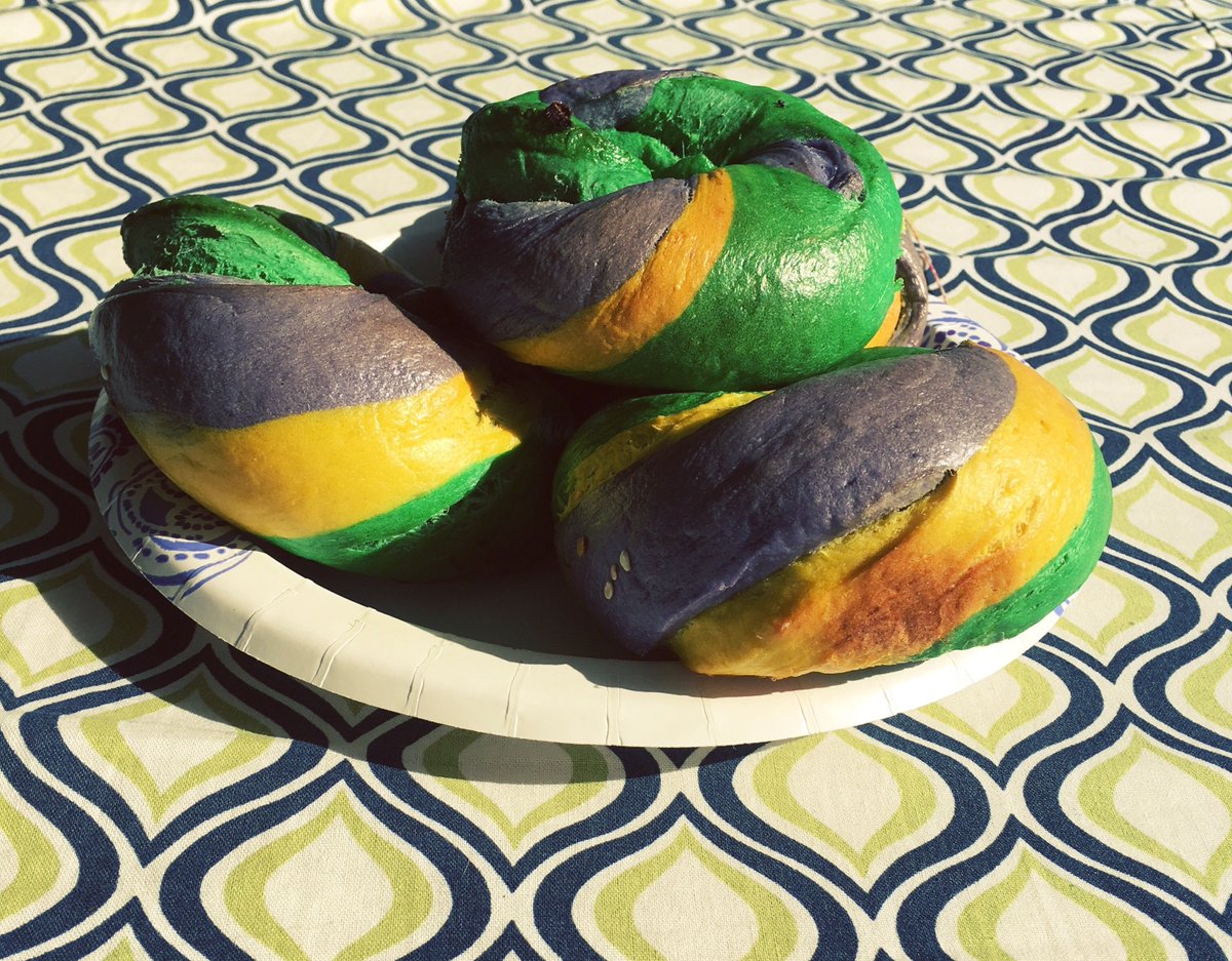Two of our favorite things: Mardi Gras + bagels. Thank you, <a href="/bagelboynola/">Bagel Boy</a>. Happy Friday ya'll.