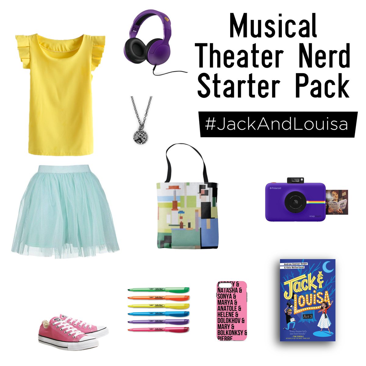 Hey #MTN's!!  Check out the "Louisa Benning Musical Theater Nerd Starter Pack" !!  Can you tell which musical is on my tote bag?