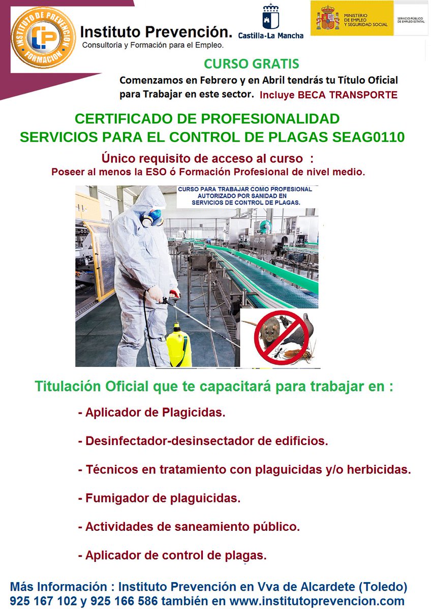 iPrevencion's tweet photo. Cursos Servicios para el Control de Plagas. Curso gratuito para desempleados. https://t.co/7rxfnxt6at