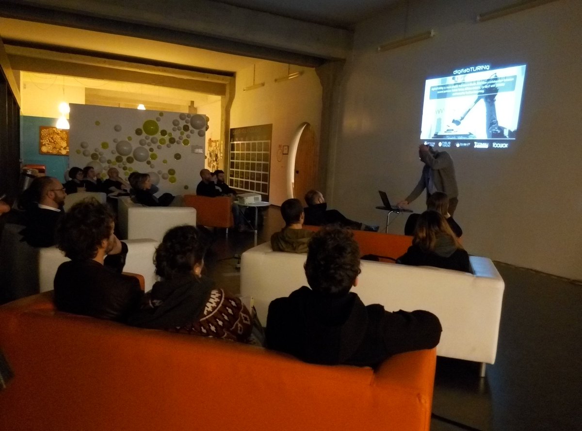 CasaJasmina's tweet photo. Ready to start #BioExMachina lecture with Maurizio Montalti. But first, what is #Digifabturing? @Fablabtorino @Co_de_iT @comaugroup https://t.co/xCLrLVv6BO