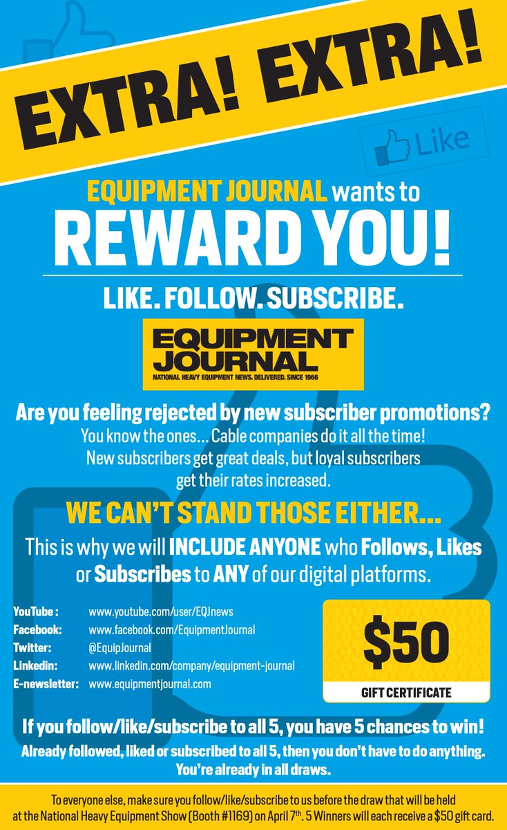 We want to thank all of our followers by entering them into a draw for a $50 gift card. Winners announced at the #NHES April 7.