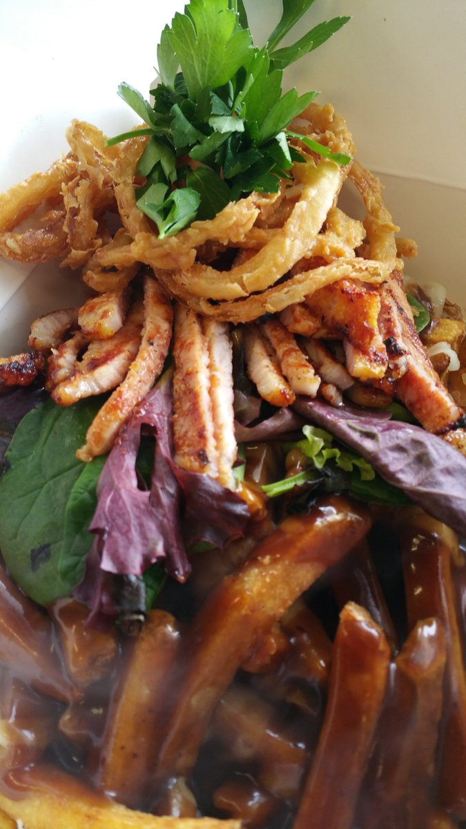 CookshopKitchen's tweet image. This week's Feature Poutine: "I'll Be Back. . . Bacon!" (BBQ Peameal Bacon &amp;amp; Onion Strings over our Classic Poutine)