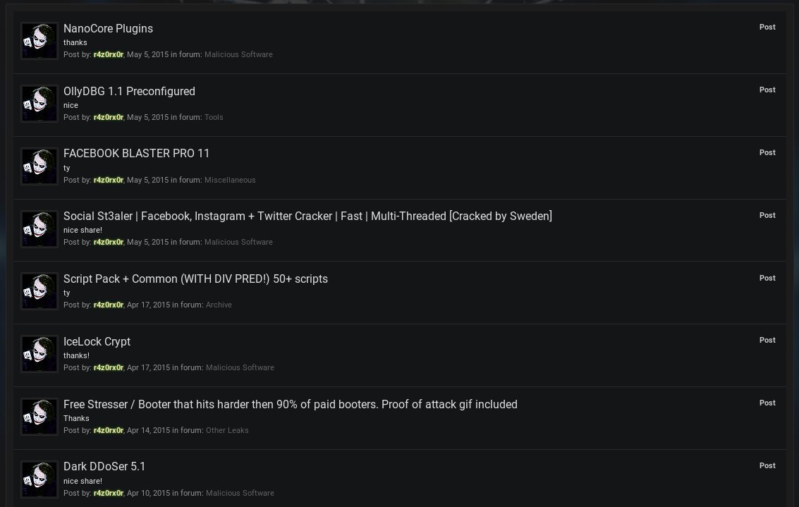 MalwareHunterTeam on X: In 2015, he was interested in RATs, DDoS tools,  crypters, cracked accounts for porn sites, Google dorks and others.  t.coQB8DtXwQPY  X