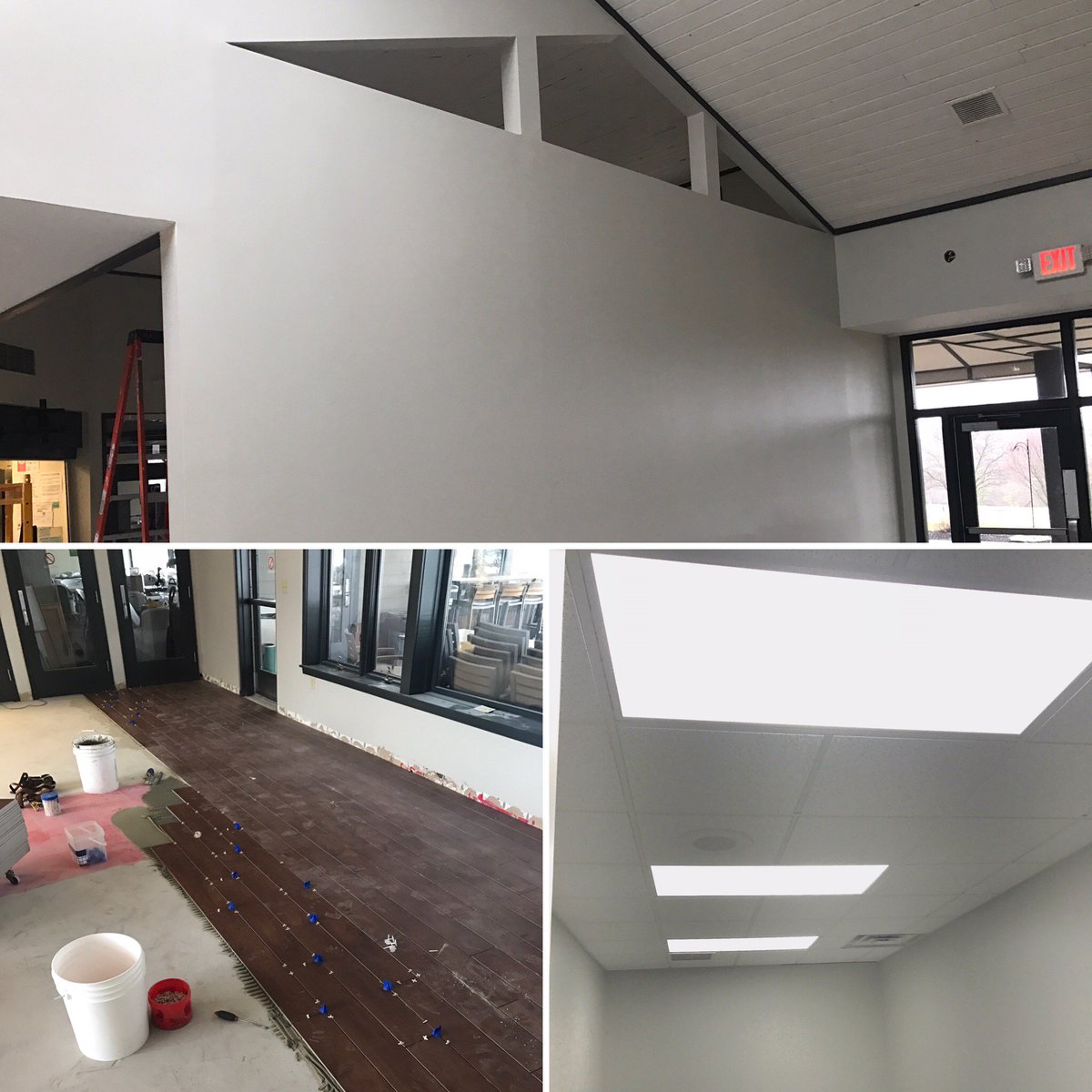 Week 4 update! Finished up painting, continued with new lighting in restrooms and pro shop &amp; started laying the floor! It's coming together!