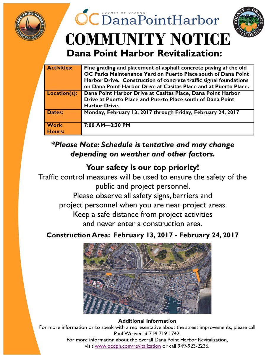 OCDPH's tweet photo. Community Notice - Dana Point Harbor Street Improvement Project Update https://t.co/NOLMBC9g6c