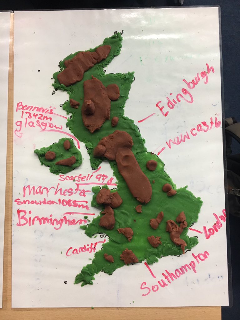 MissASearle's tweet image. A selection of the excellent play doh maps created by Year 7 to illustrate the relief of the UK this week! ⛰#pedagoofriday