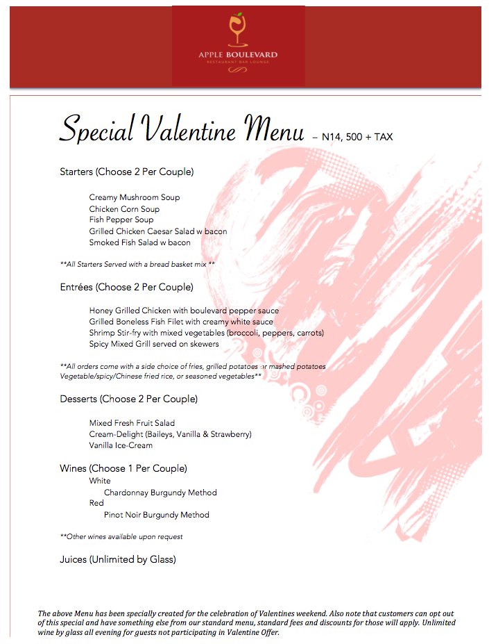 apple_boulevard's tweet photo. Special Valentine Menu -- Available Feb. 10th - 14th. 6pm -10pm. #boulevard #valentine #appleboulevard https://t.co/0GNKv7wZQC