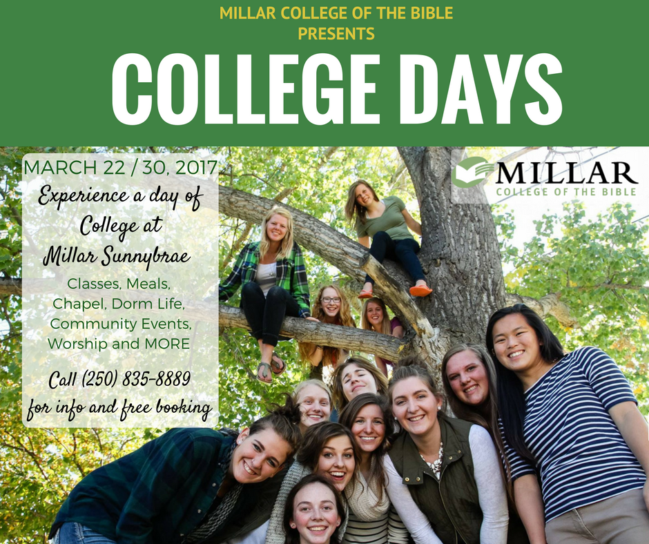 MCBMelissaC's tweet photo. Come check out @MillarCollege's Sunnybrae Campus for COLLEGE DAYS! Explore what Bible School is all about and dive into classes &amp; community! https://t.co/iy3asKKwC3