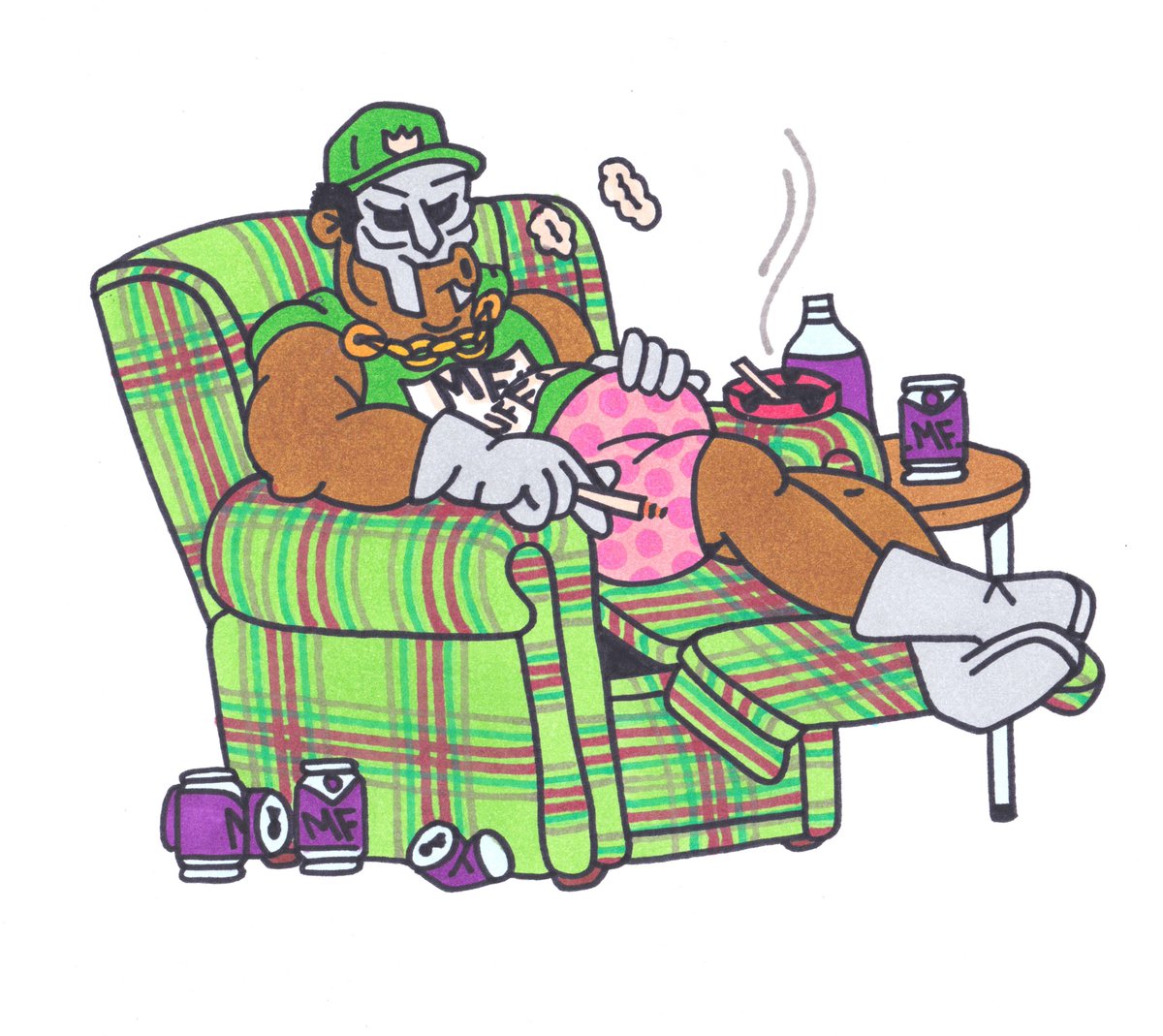 TrapToys's tweet photo. MF DUFF on the kick back by the unstoppable @45rpmWHAT! Artwork for our upcoming bootleg toy. #MFDOOM #DUFFMAN #MFDUFF https://t.co/5box90gYGH