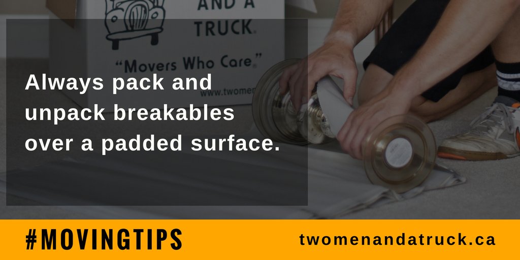 TwoMenCanada's tweet image. Always pack and unpack breakables over a padded surface. #MovingTips