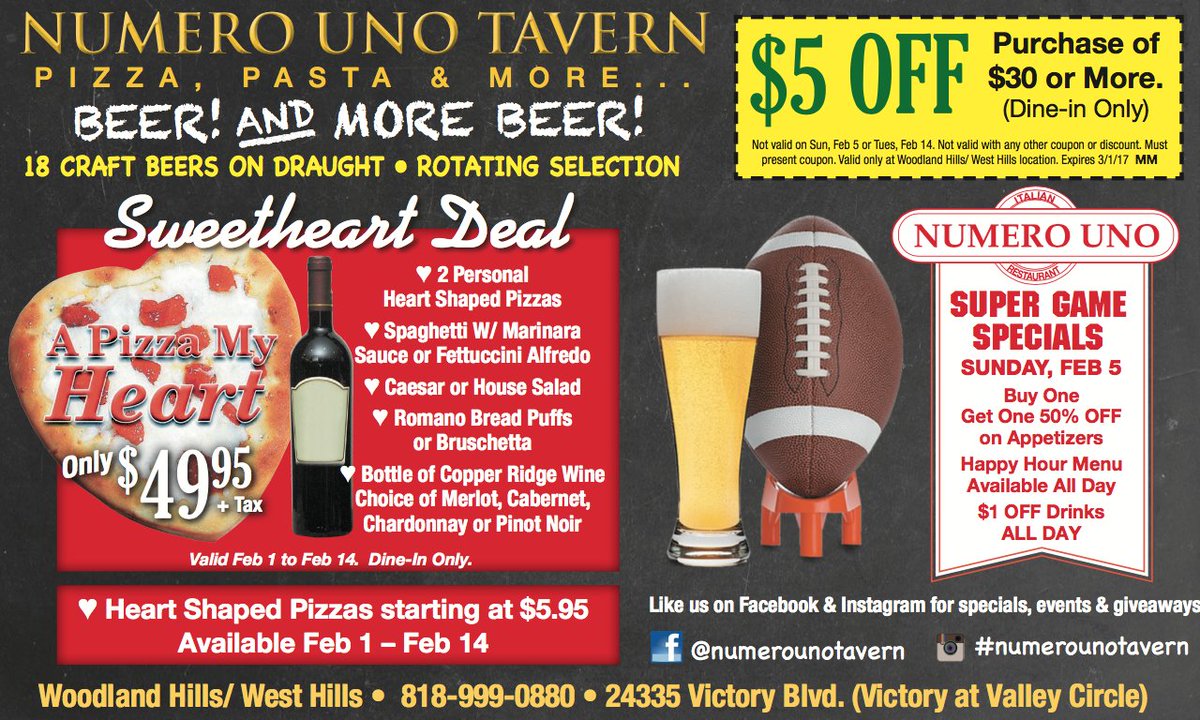 Check out our Sweetheart Deal! Valid Feb. 1st to Feb. 14th. #ValentinesDay thenumerounotavern.com