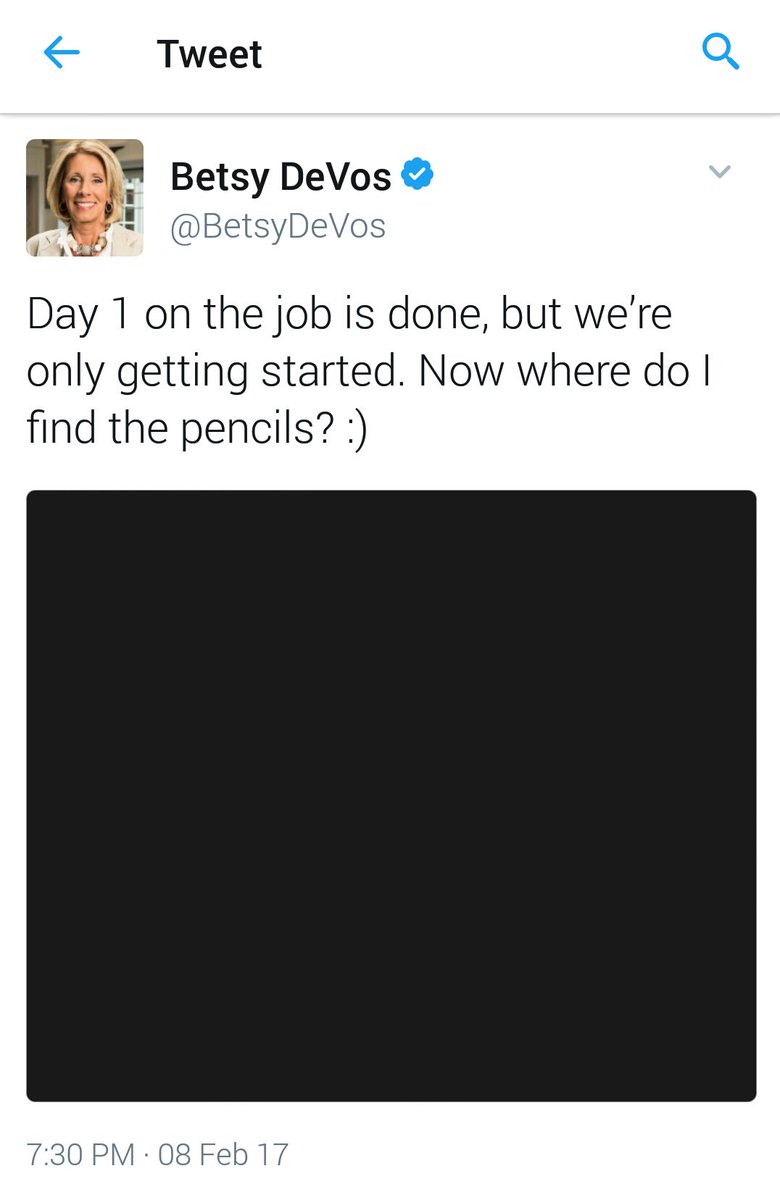 DiverseOT's tweet image. Well, if my view of @BetsyDeVos' tweet is accurate, I guess her 1st day could have been worse for public schools. 
#Education #EducateDevos