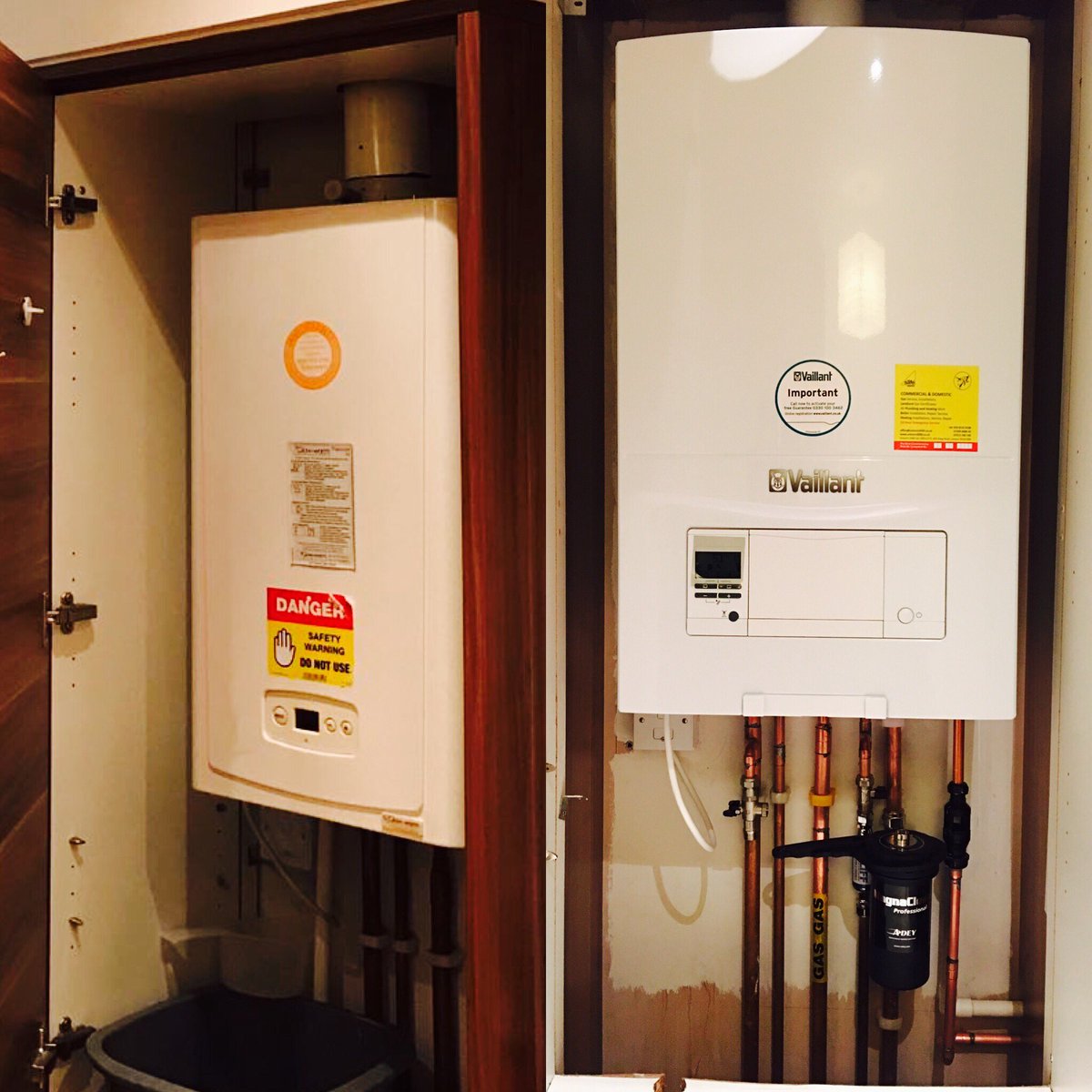 unicorn2000ltd's tweet photo. Before and after the job.
#glowworm broken boiler #replacemnt to new #Vaillant
#boiler #repair #london
#boiler #installation #london https://t.co/iw52i5d7jm