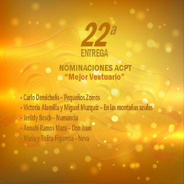 #ACPT VESTUARIO 
#CarloDemichelis 
<a href="/JerildyBosch/">jerildy bosch</a> 
-María y Tolita Figueroa
-Annahi Ramos Maza
-Victoria Alamilla y Miguel Muzquiz