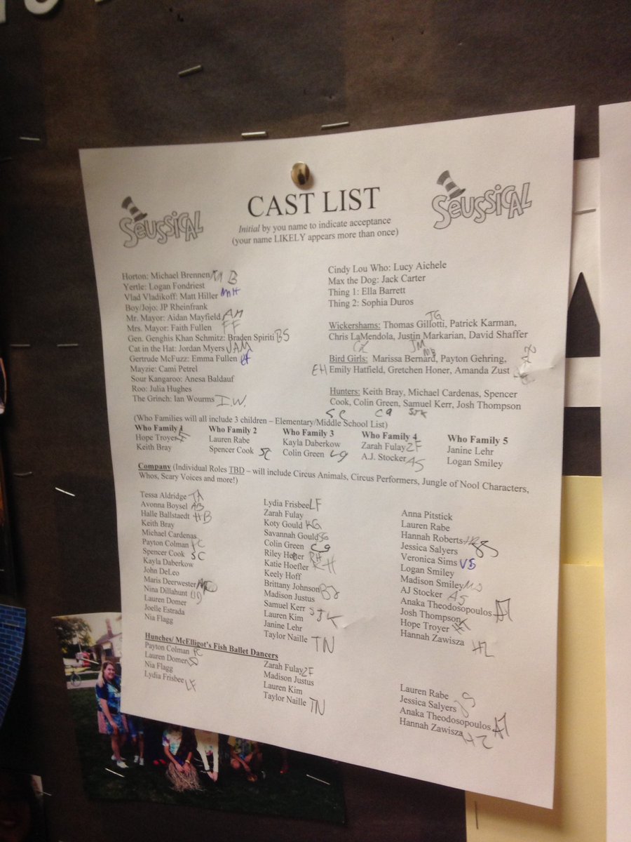 HDVHSDramaClub's tweet photo. Seussical cast list! Read through is tuesday https://t.co/w6iQytrUlR