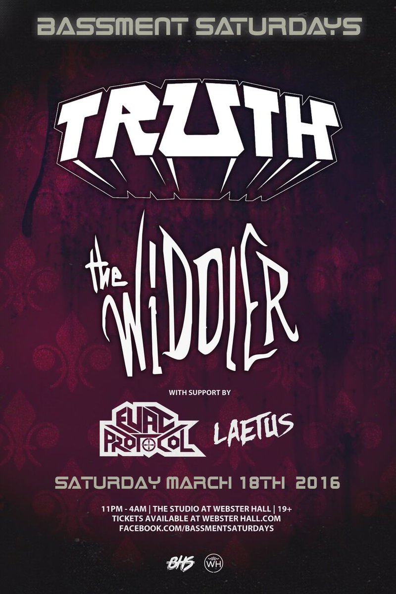 Announcing! 
<a href="/truthdubstep/">T R U T H</a>  + <a href="/The_Widdler/">The Widdler</a> 
MARCH 18th!
Along with <a href="/EvacProtocol/">Evac Protocol</a>
+ <a href="/Laetus_Official/">andrew</a> 

Tix: bit.ly/bass-0318