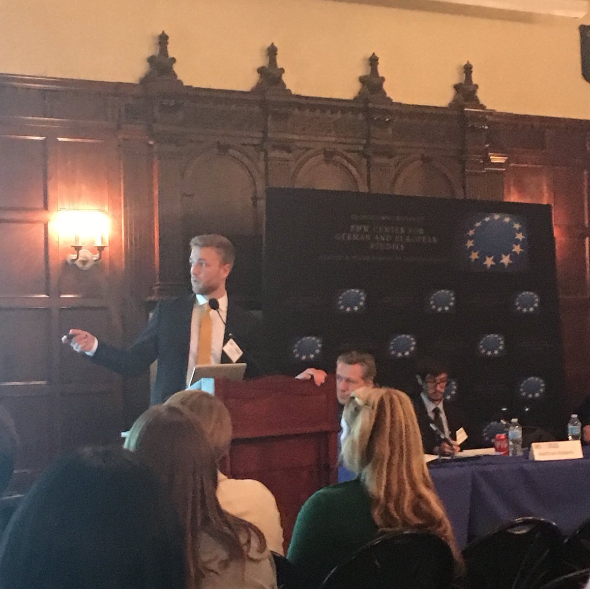 EuropaSaxa's tweet photo. CGES' own Ben Matthes (MAGES '17) presents during the second graduate student panel at #TAPS2017: "The Transatlantic Relationship Post-TTIP" https://t.co/E43diZwsP0