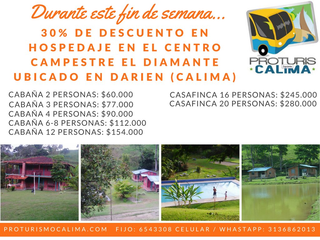 proturiscalima's tweet image. #PROMOCION30% DE DESCUENTO DURANTE ESTE FIN DE SEMANA. Reservas en el 6543308, whatsapp / celular 319 250 6729 proturismocalima.com