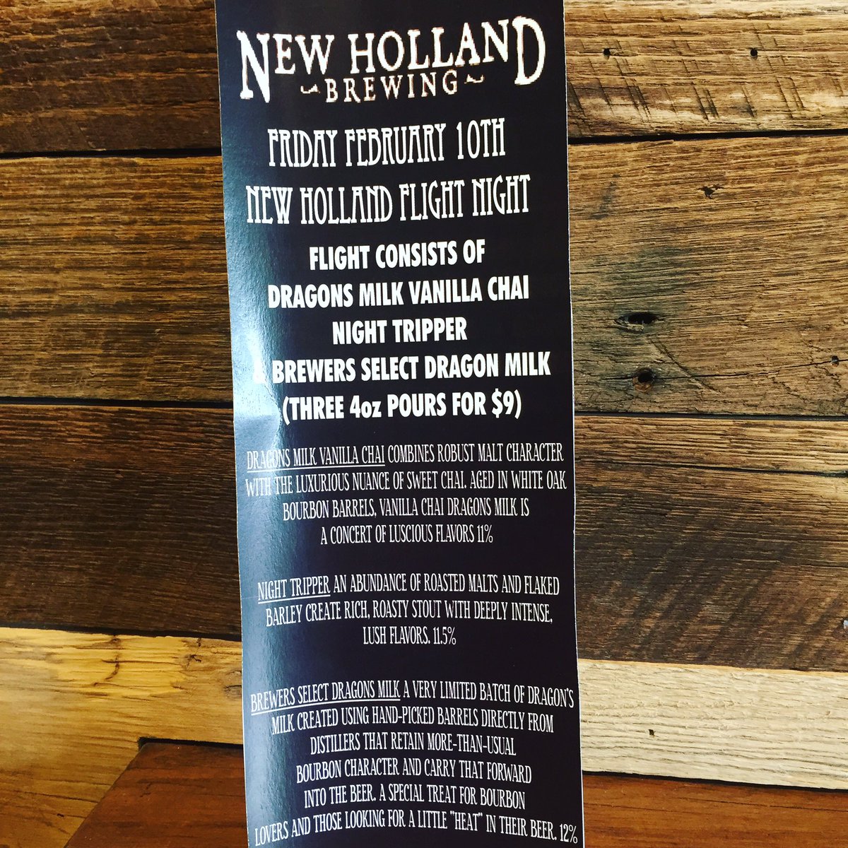 eastendgrill1's tweet photo. It's @newhollandbrew tap takeover night! Dragons Milk Vanilla Chai, Night Tripper Imperial Stout, and Brewers Select Dragons Milk!! https://t.co/VBdk3qnNi1