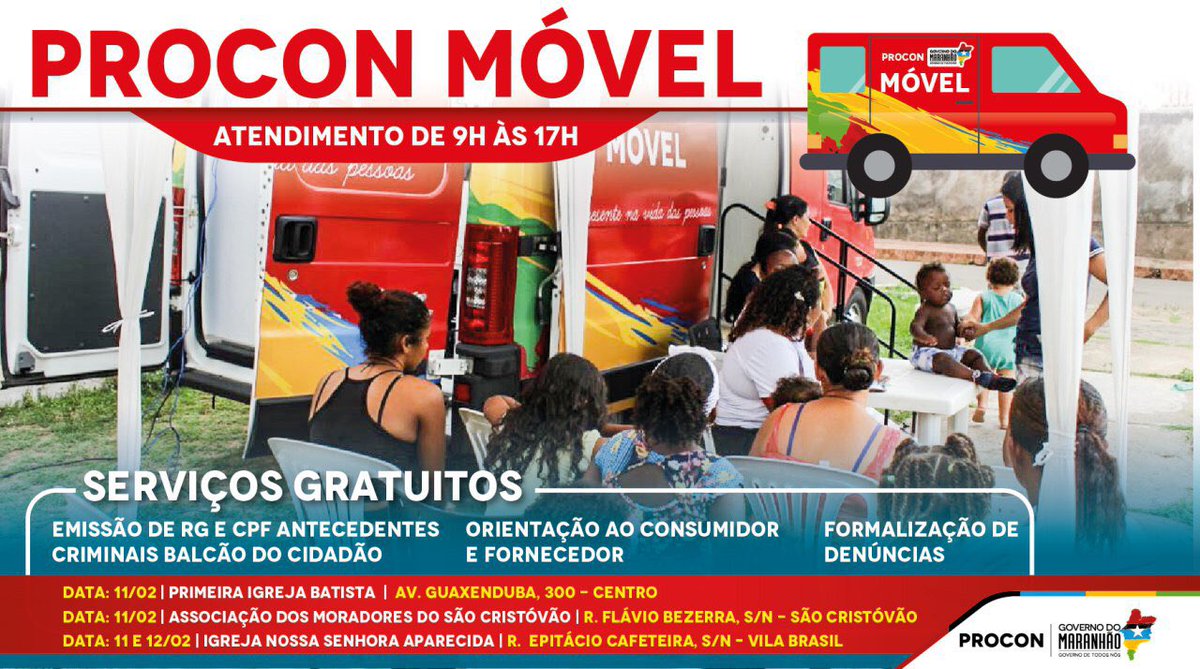 DuarteJr_'s tweet image. O #PROCONMóvel do @GovernoMA @FlavioDino garante no #fds serviços #simultaneamente no São Cristovão, Vila Brasil e no Centro de São Luís!🚗🚗🚗