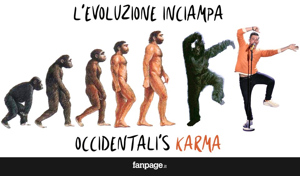 fanpage's tweet photo. L'evoluzione inciampa, la scimmia nuda balla...
OCCIDENTALI'S KARMA!
@frankgabbani #fanRemo #sanremo2017 https://t.co/yne2Ql6NT7