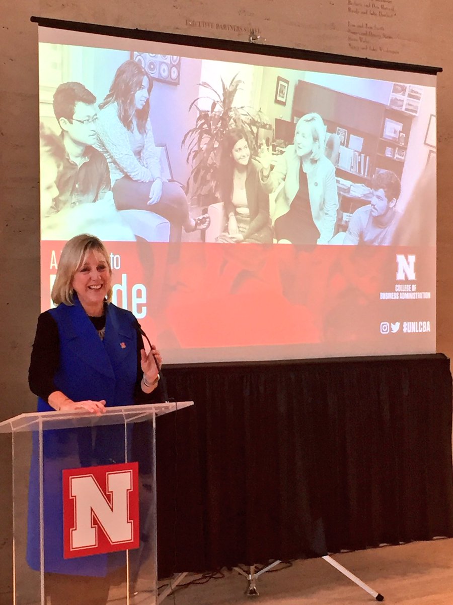NebraskaBiz's tweet photo. .@DondePlowman said it was 7 years ago she agreed to come Nebraska, lauds @unlcba leadership team and need for the new #CBAbuilding. #UNLCBA https://t.co/s2opKKj6zL