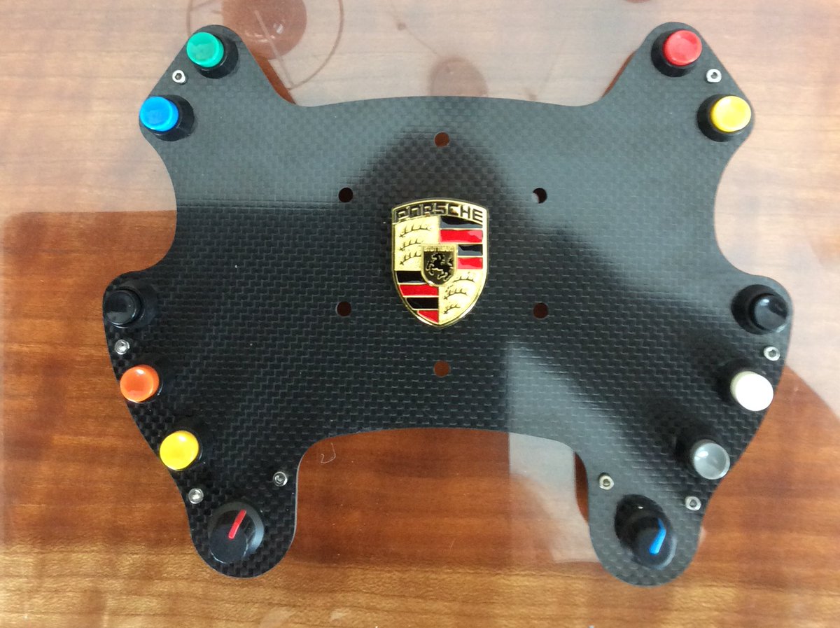 OpenSimRigs's tweet image. New Porsche replica button plates, 3mm glossy carbon fibre plate, NKK or knitter switches...