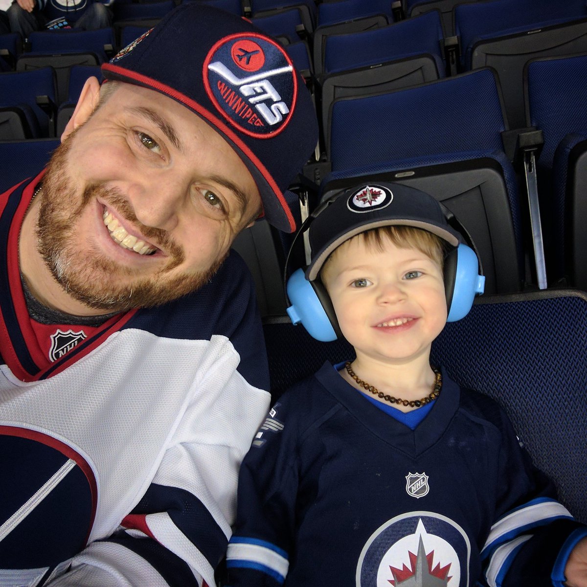 TheGregStuart's tweet image. At the @NHLJets game with my little buddy #CruzJet tonight. #FatherSonGame #GoJetsGo