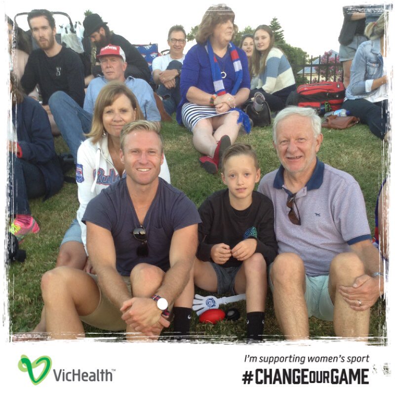 R_Jones13's tweet photo. Bit of time with the nephew and parents at the @BulldogsW game last night. #GoDogs #AFLWDogsCrows @VicHealth https://t.co/BishlqqEbj