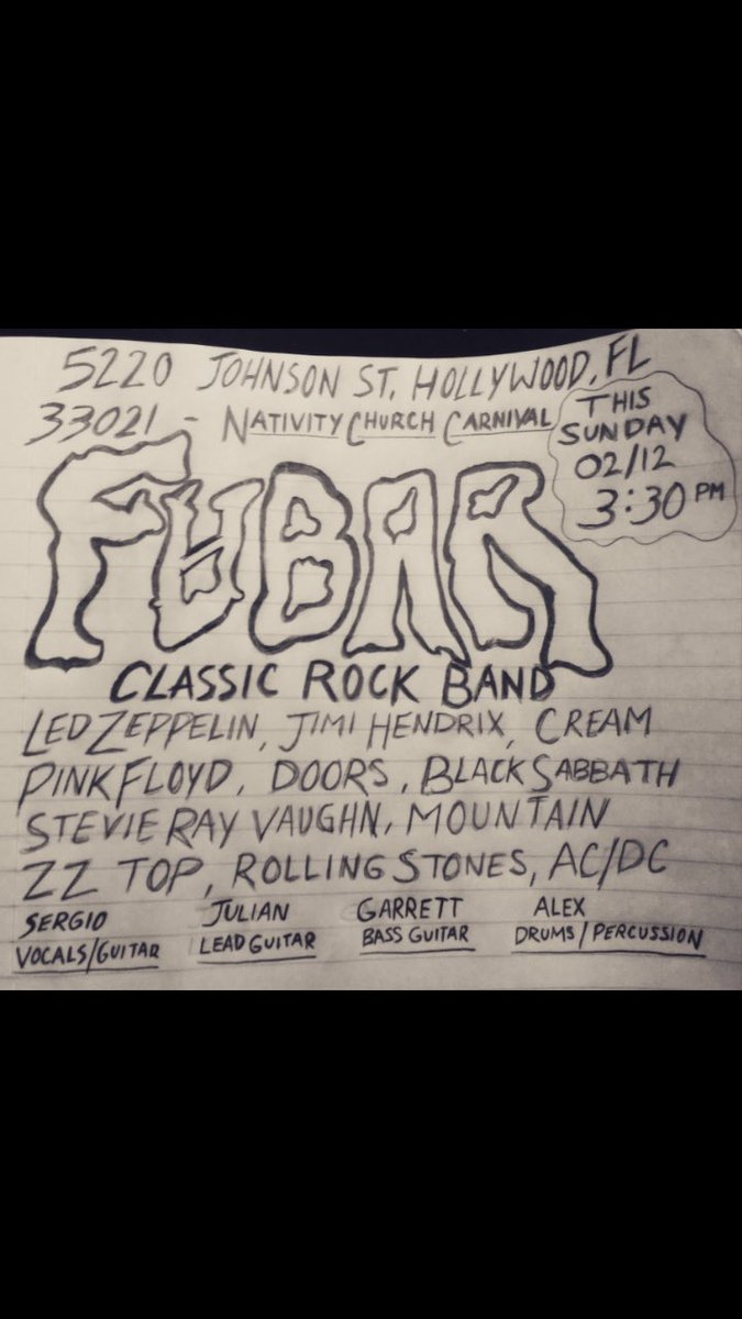 _fubarlive's tweet photo. Come out to the nativity carnival this sunday and watch us play from 3:30-5:45 pm. 5220 johnson st hollywood fl 33021 https://t.co/sWLQlBc4QB