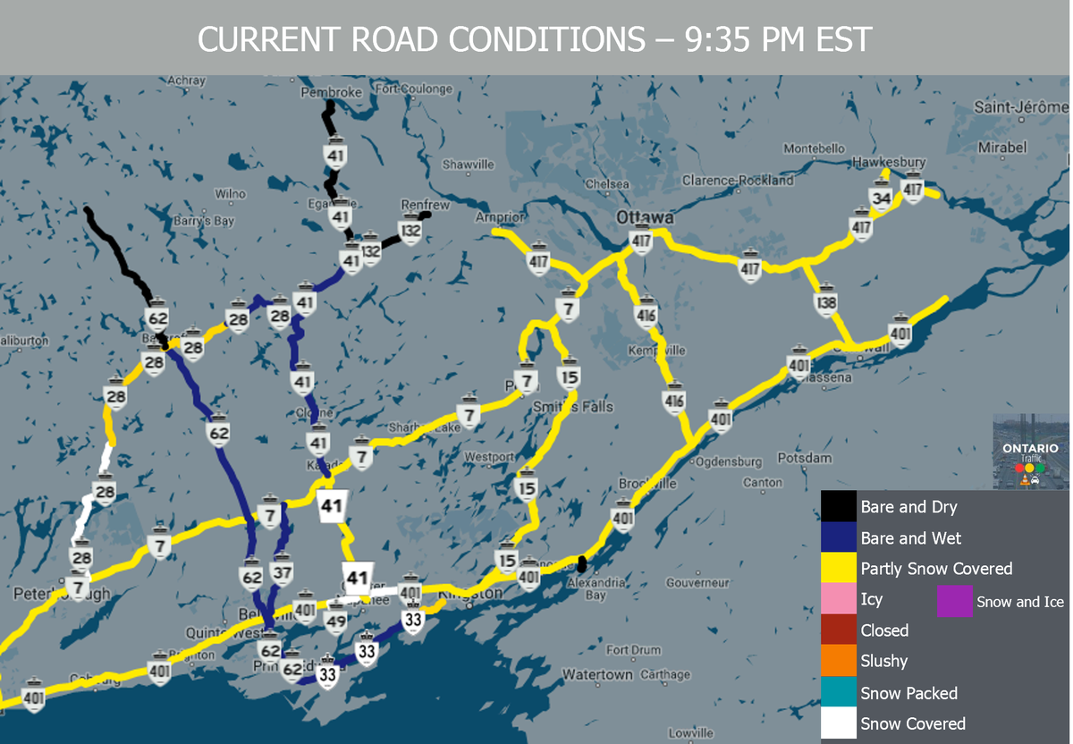 ontario road conditions map Ontario Traffic On Twitter 9 35pm Road Conditions Map Across E ontario road conditions map