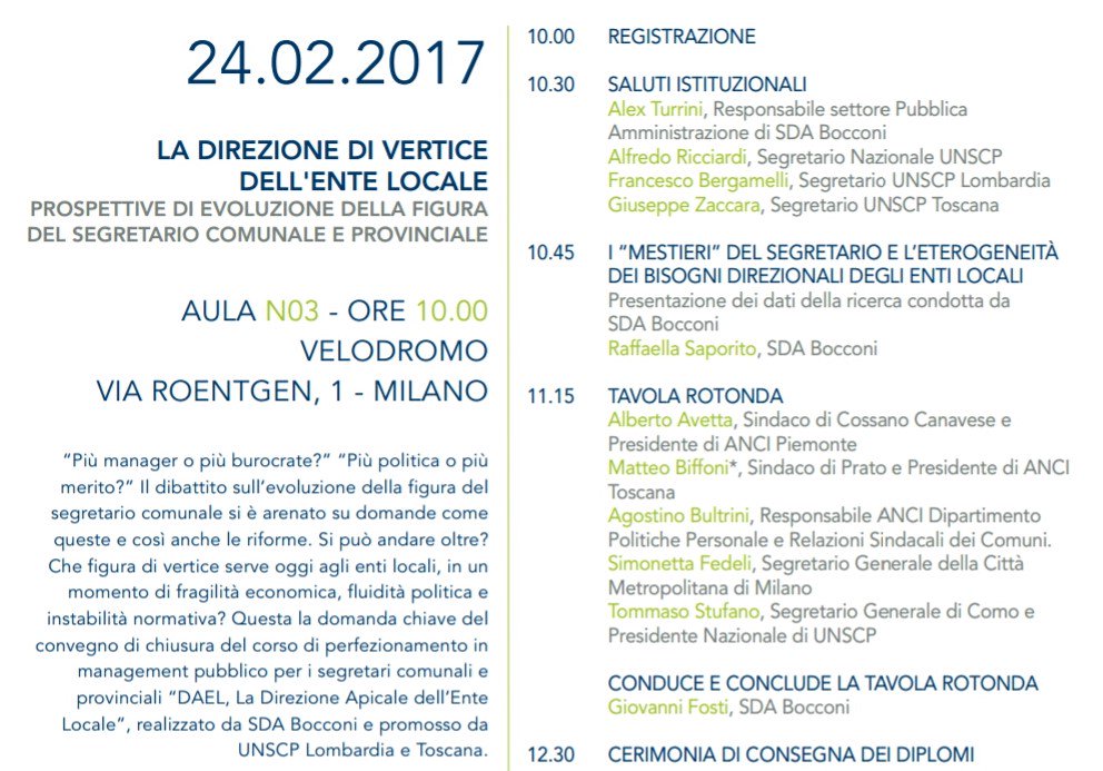 f_bergamelli's tweet photo. La direzione di vertice del'ente locale: prospettive di evoluzione della figura del segretario comunale. @raffasaporito @sdabocconi https://t.co/4CJzt35njg