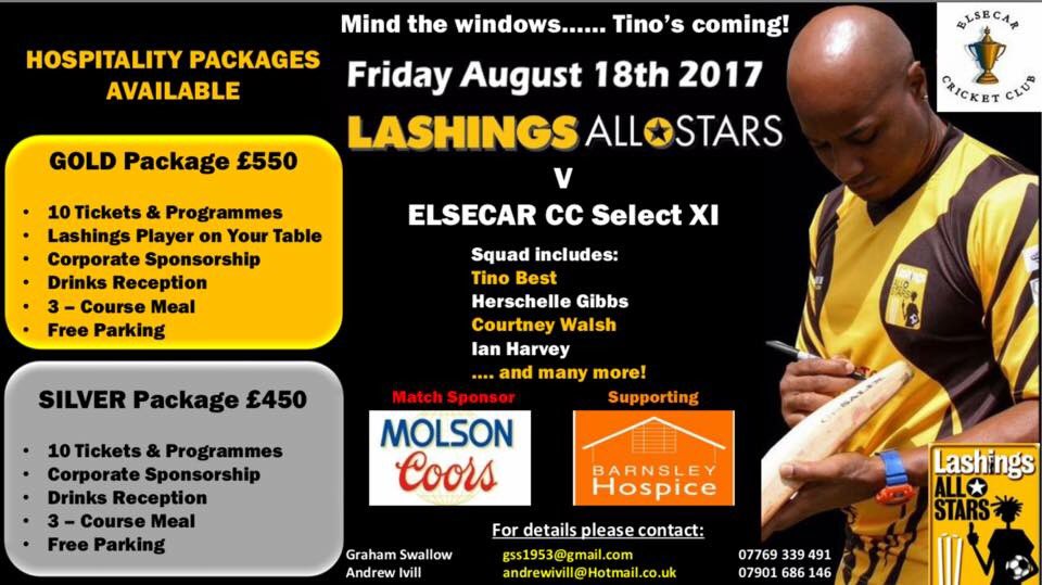 Hospitality Packages now on sale, contact Graham Swallow on gss1953@gmail.com <a href="/BarnsleyHospice/">Barnsley Hospice</a> <a href="/syscl_uk/">SYSCL.co.uk</a> <a href="/LashingsWorldXI/">Lashings World</a> #barnsleyisbrill