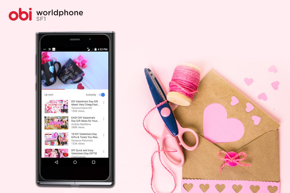 With 4G compatible #ObiWorldphoneSJ1 all it takes is a minute to look for perfect #DIY #valentine card video. Go ahead, #ShowTheLove