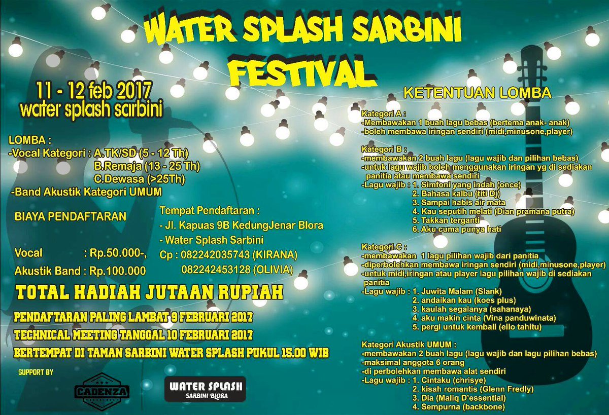 gpnfmblora's tweet photo. #EventBlora - " WATER SPLASH SARBINI FESTIVAL" I Tgl 11-12 /02/2017 I Taman Sarbini Blora l Pkl 15.00 WIB l Monggo sedulur 😄🎧🎸 https://t.co/DC7itIGhEi