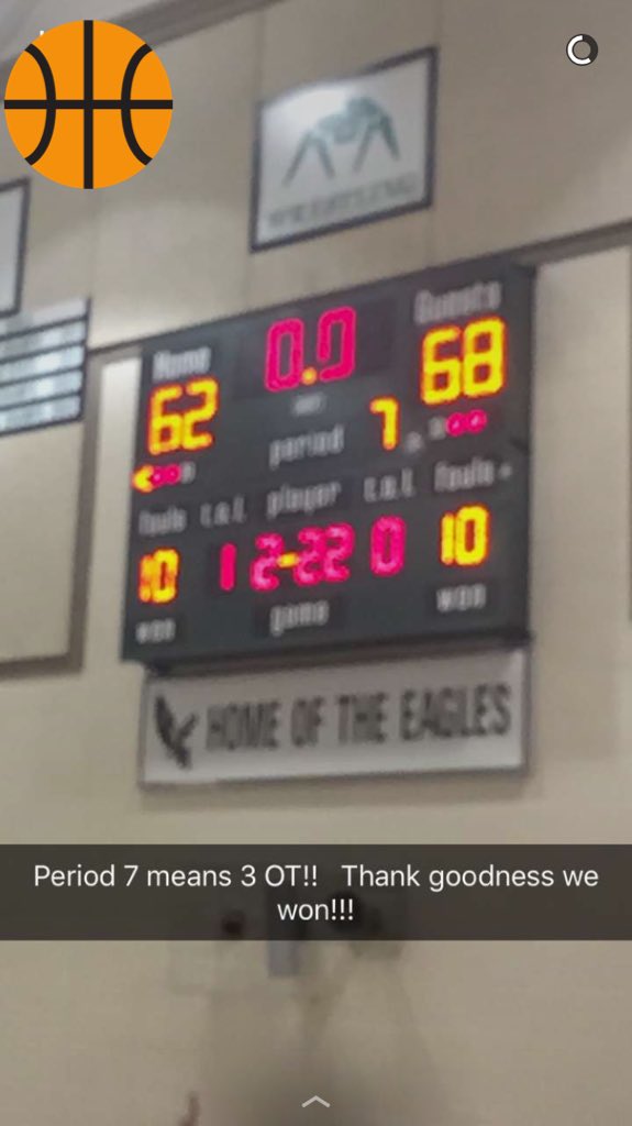 MrsCoachThomas's tweet photo. It took 3 OT's but we came away with a W.  Exciting evening to say the least. @CoachMThomas https://t.co/1Sj1DMw3JN
