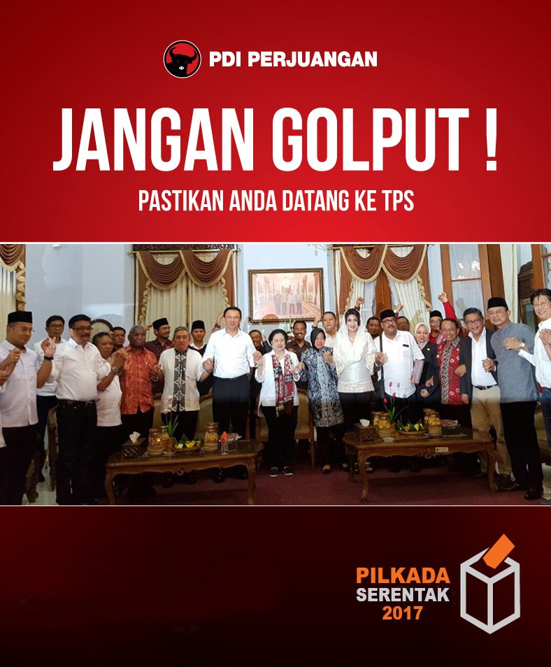 PDI_Perjuangan's tweet photo. Ayo Ke Tempat Pemungutan Suara (TPS).
Pastikan Tanggal 15 Februari 2017 Mencoblos Paslon Yg Didukung #PDIPerjuangan  #PilkadaSerentak 2017. https://t.co/4CsKPmM4eA